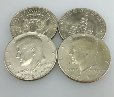 Kennedy half dollar coins made of copper and nickel