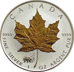 Gold gilded Maple Leaf silver coin 1 oz fine silver
