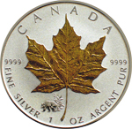 Gold gilded Maple Leaf silver coin 1 oz fine silver