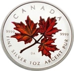Red-Colored Maple Leaf Silver Coin Pure Silver