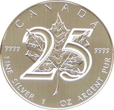25th Anniversary Maple Leaf Silver Coin 1 oz .999 Ag
