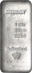 1 Kilo, 1000 g Metalor silver bar