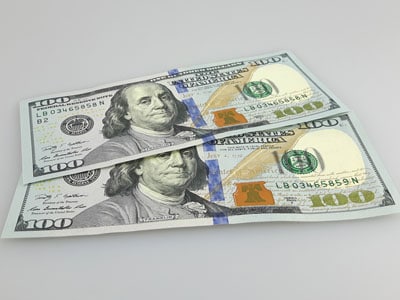 stock image: new 100 US dollar bill, banknote