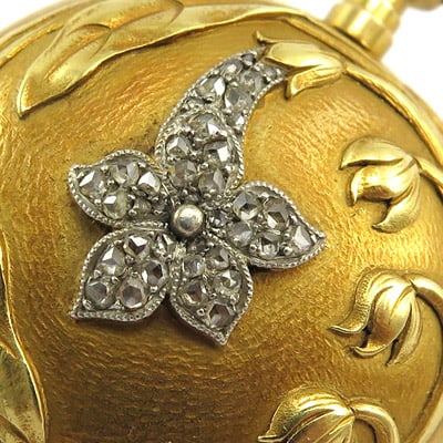 Omega yellow gold pocket watch case with diamonds