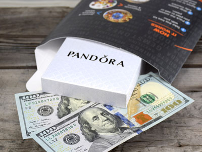 stock image: authentic limited edition Pandora box and cash