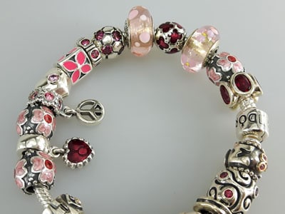 stock image: pink and red Pandora bracelet, ALE 925 silver