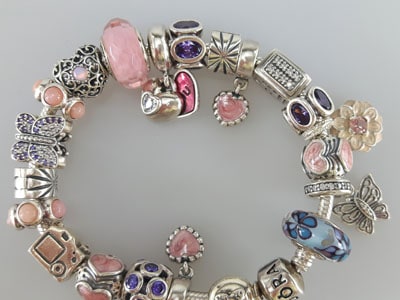 stock image: pink and blue, flower and love Pandora bracelet