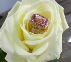 Rose gold ring with pink tourmaline and diamonds