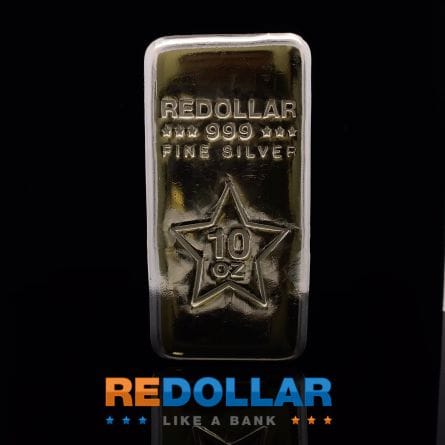 reDollar .999 fine silver bar weighing 10 ounces