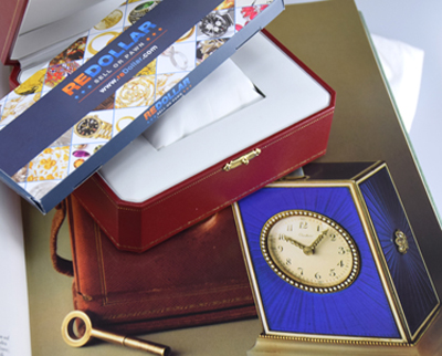 Cartier box with redollar box and vintage Cartier desk clock