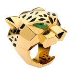 yellow gold designer ring with emerald eyes