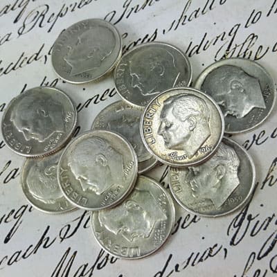 collection of Roosevelt dimes made of .900 silver