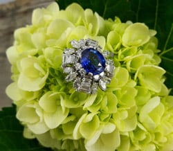 Blue sapphire and diamond platinum designer ring
