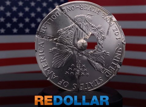A heavily damaged and scratched American Silver Eagle.