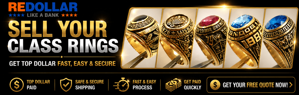 Sell Your Class Rings To reDollar Banner 4 class rings making an example of what you can sell to reDollar