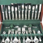 antique silver cutlery set contains spoons, knifes and forks