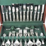 antique silver cutlery set contains spoons, knifes and forks