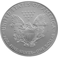 Silver Eagle design heraldic eagle with shield and thirteen five pointed stars