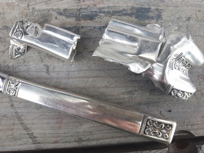 stock image: dismantled silver knife, sterling silver knife handle