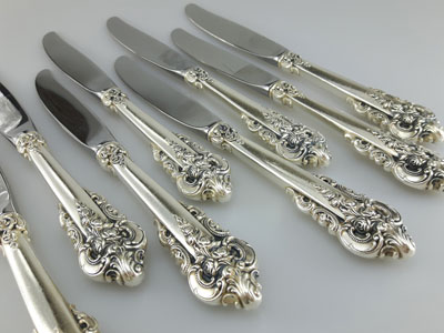 stock image: antique silver knives, sterling silver silverware