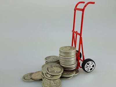 stock image: silver coins, dolly, buy and sell silver coins online