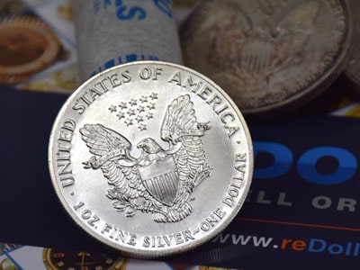 stock image: American Silver Eagle, US silver coin, bullion coin