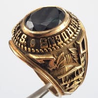 Springfield Gardens High School ring with green spinel from 1970.