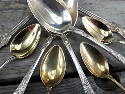 antique sterling silver spoons, gold plated